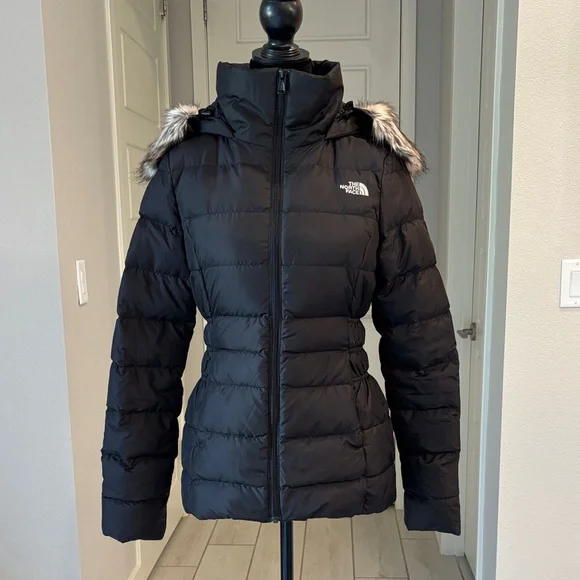 North Face Gotham Black Down Puffer Jacket With Faux Fur Hood Size XS - Picture 16 of 16